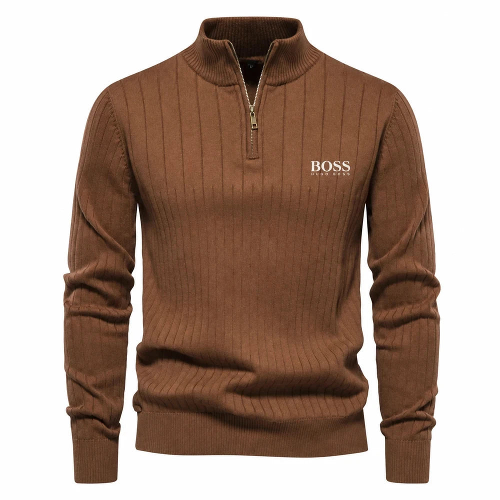 Ribbed Quarter Zip Knit Sweater