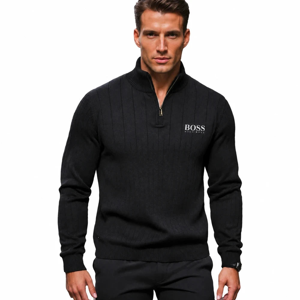 Ribbed Quarter Zip Knit Sweater