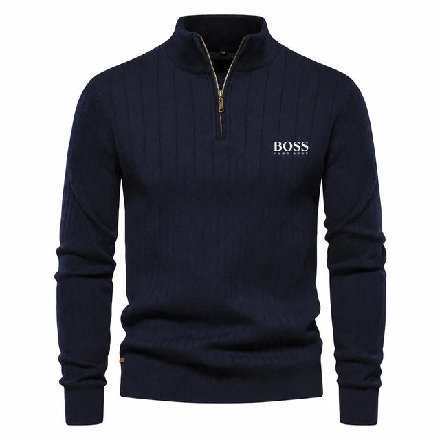 Ribbed Quarter Zip Knit Sweater