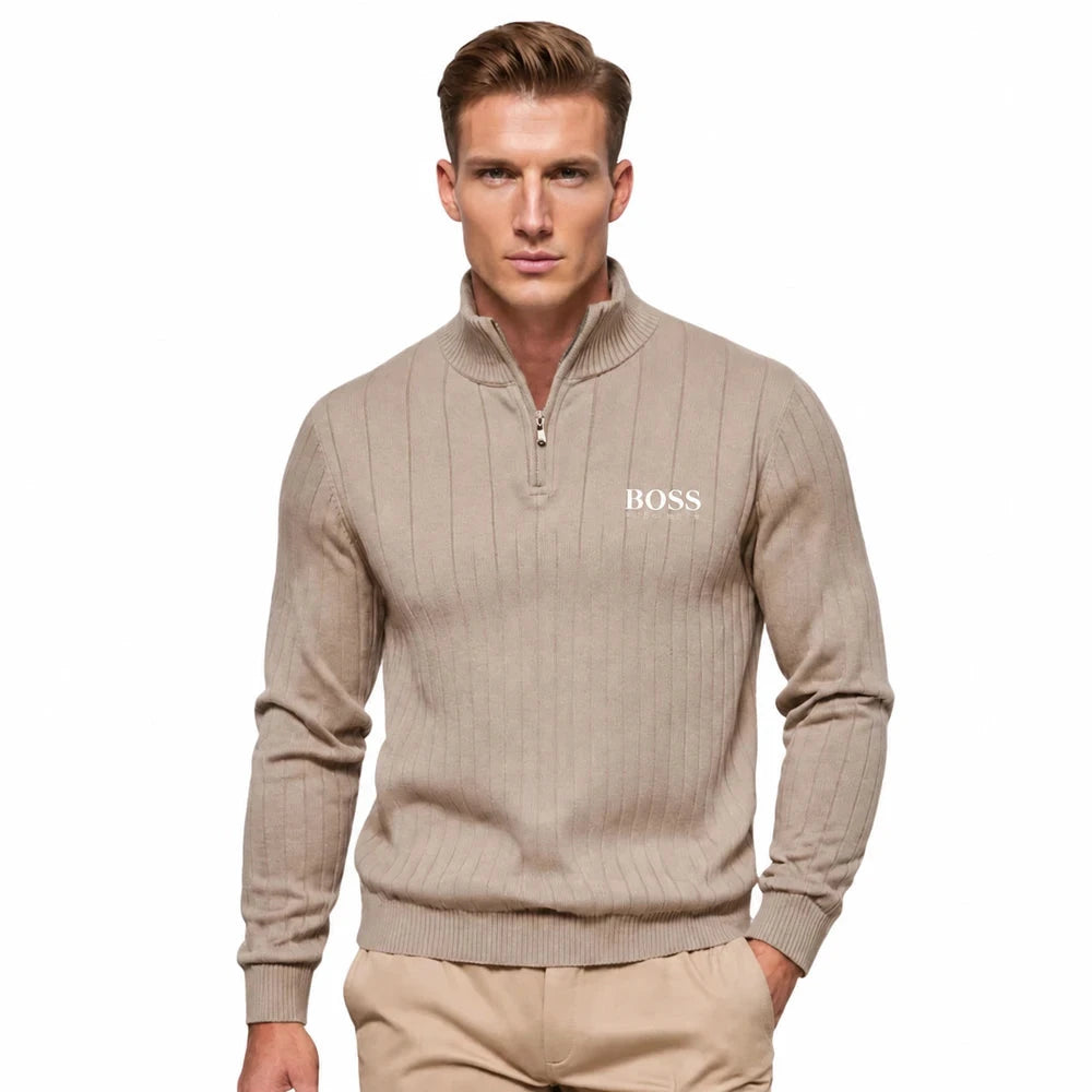 Ribbed Quarter Zip Knit Sweater